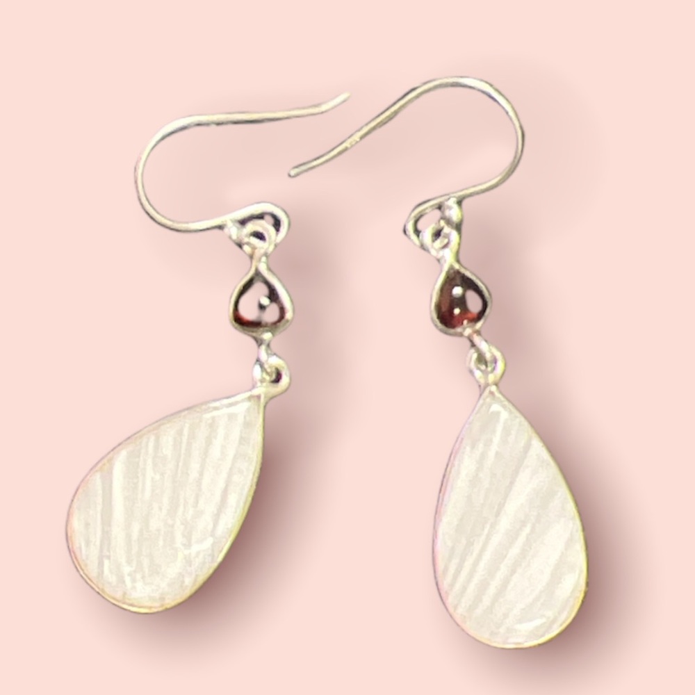 SOLD:: Sterling Silver Scolecite & Garnet Earrings